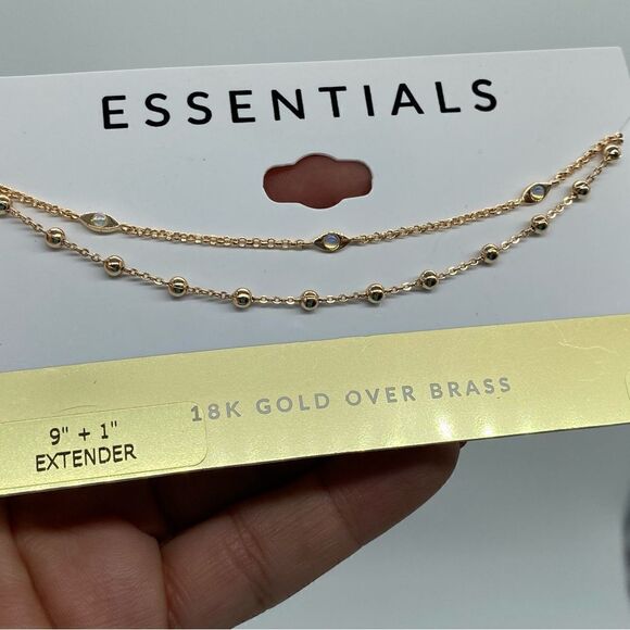 NWT 18k Gold over Brass Double Chained Ball/Opal Ankle Bracelet Cubic Zirconia - Picture 9 of 13